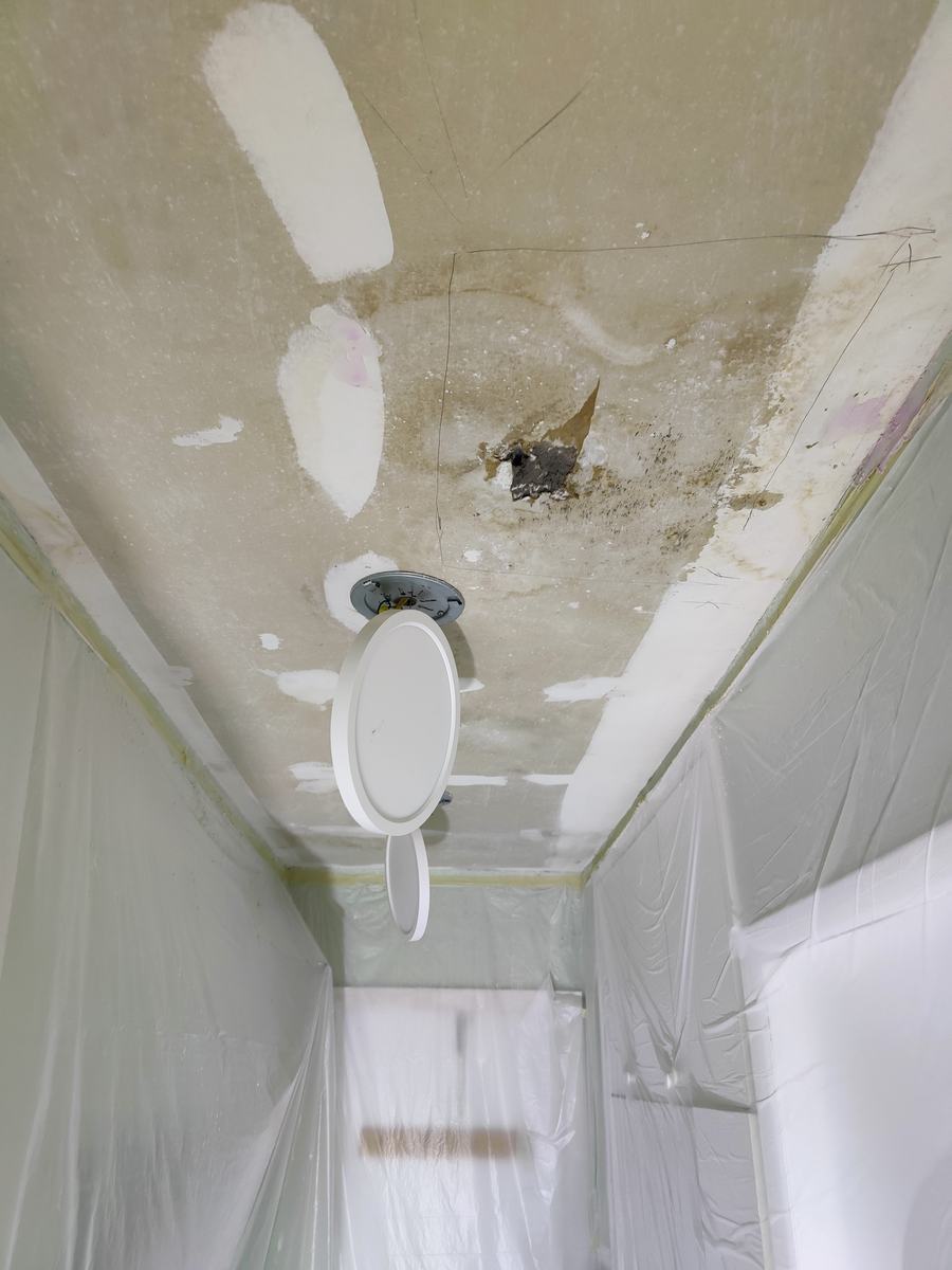 Ceiling repair, protection and drywall work