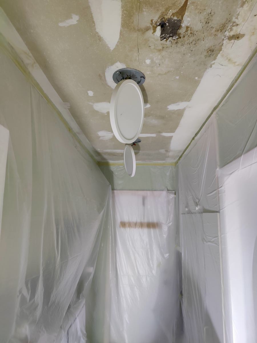 Ceiling repair, protection and drywall work