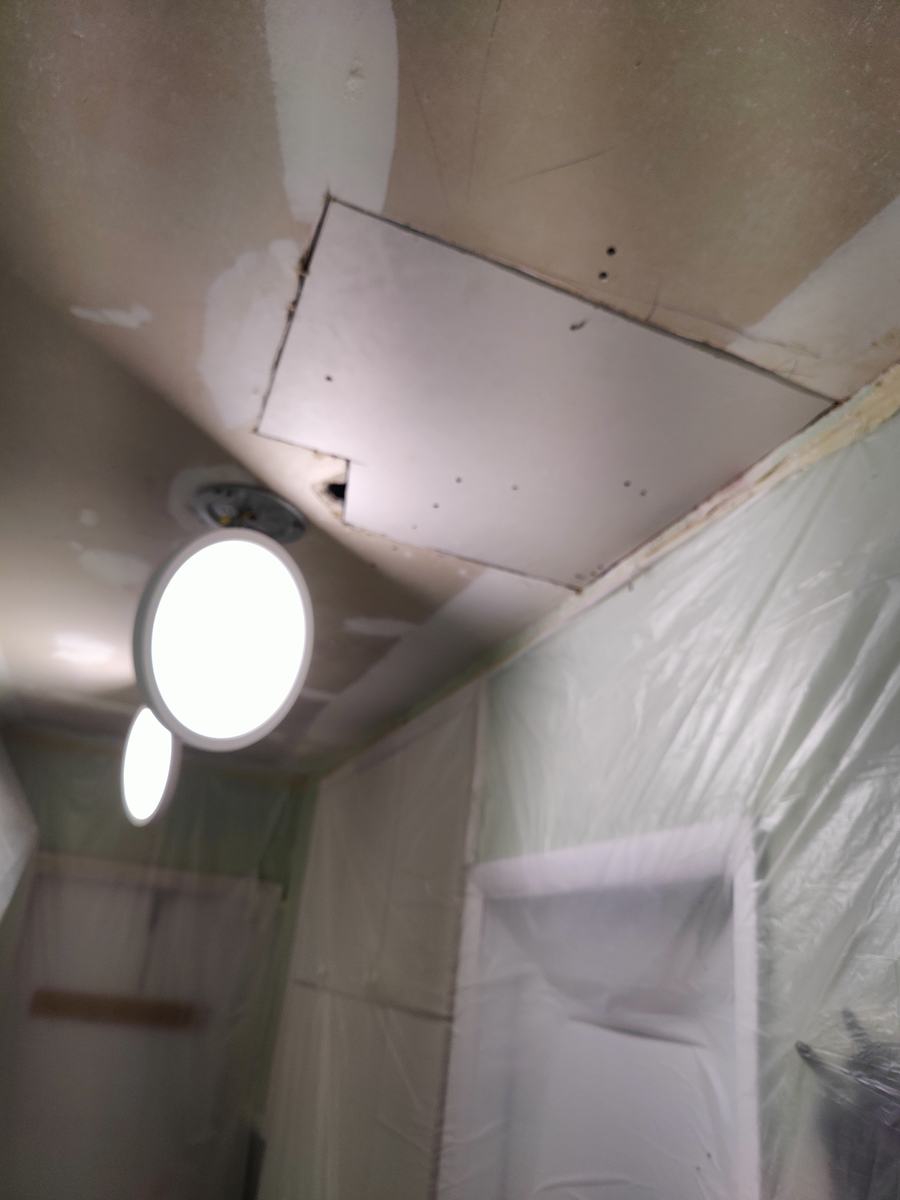 Ceiling repair, protection and drywall work