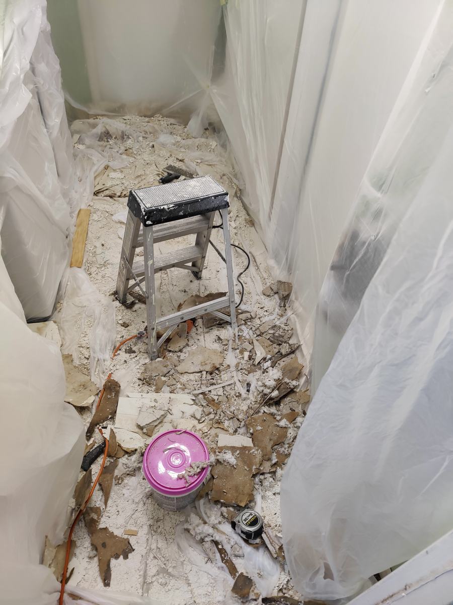 Ceiling repair, protection and drywall work