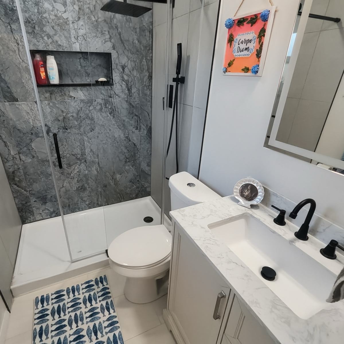 Completed bathroom remodel detail