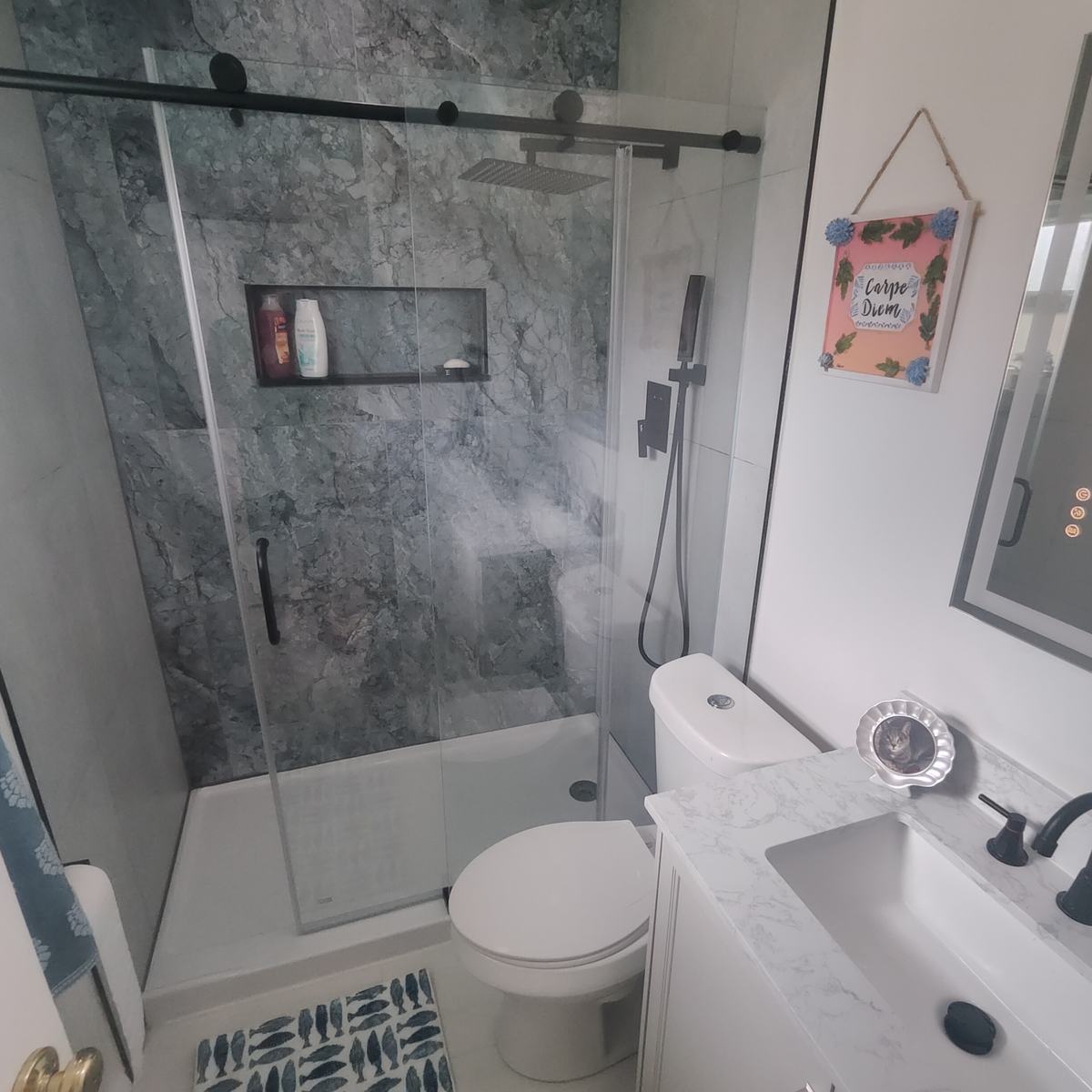 Completed bathroom remodel detail