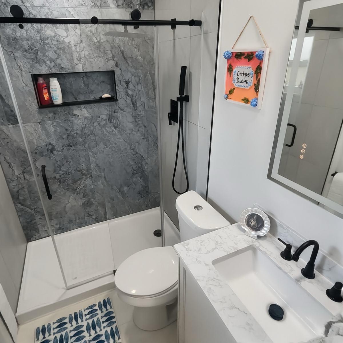Completed bathroom remodel detail