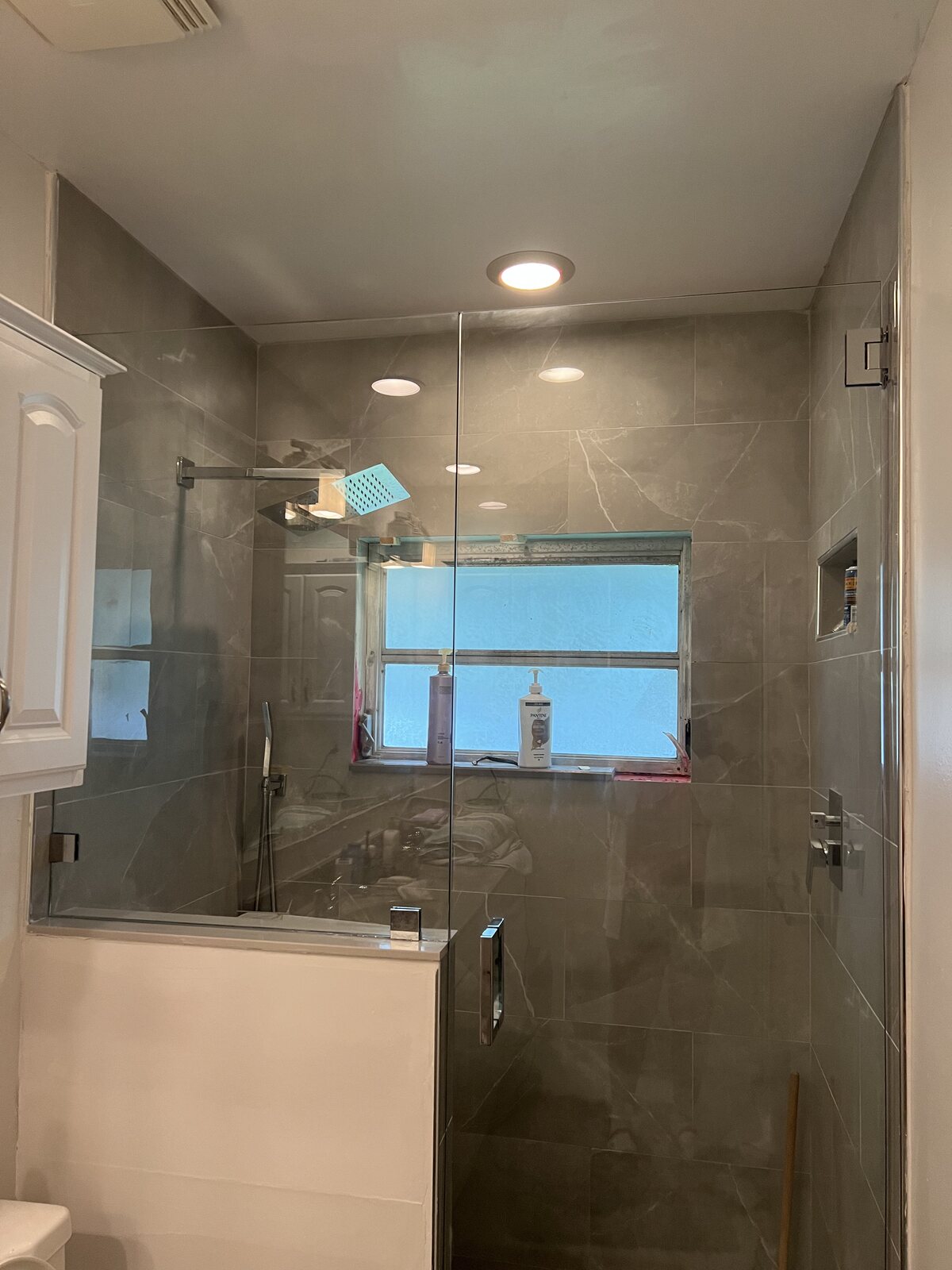 Finished bathroom – tiled shower and glass enclosure